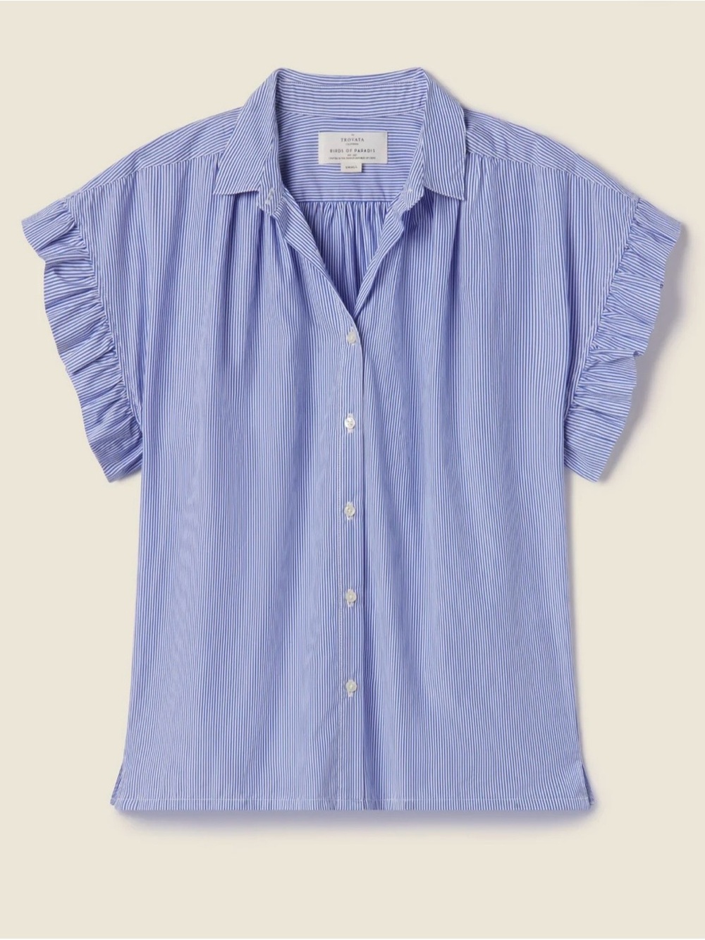 MARIANNE B RUFFLE SLEEVE SHIRT BLUE/WHITE STRIPE